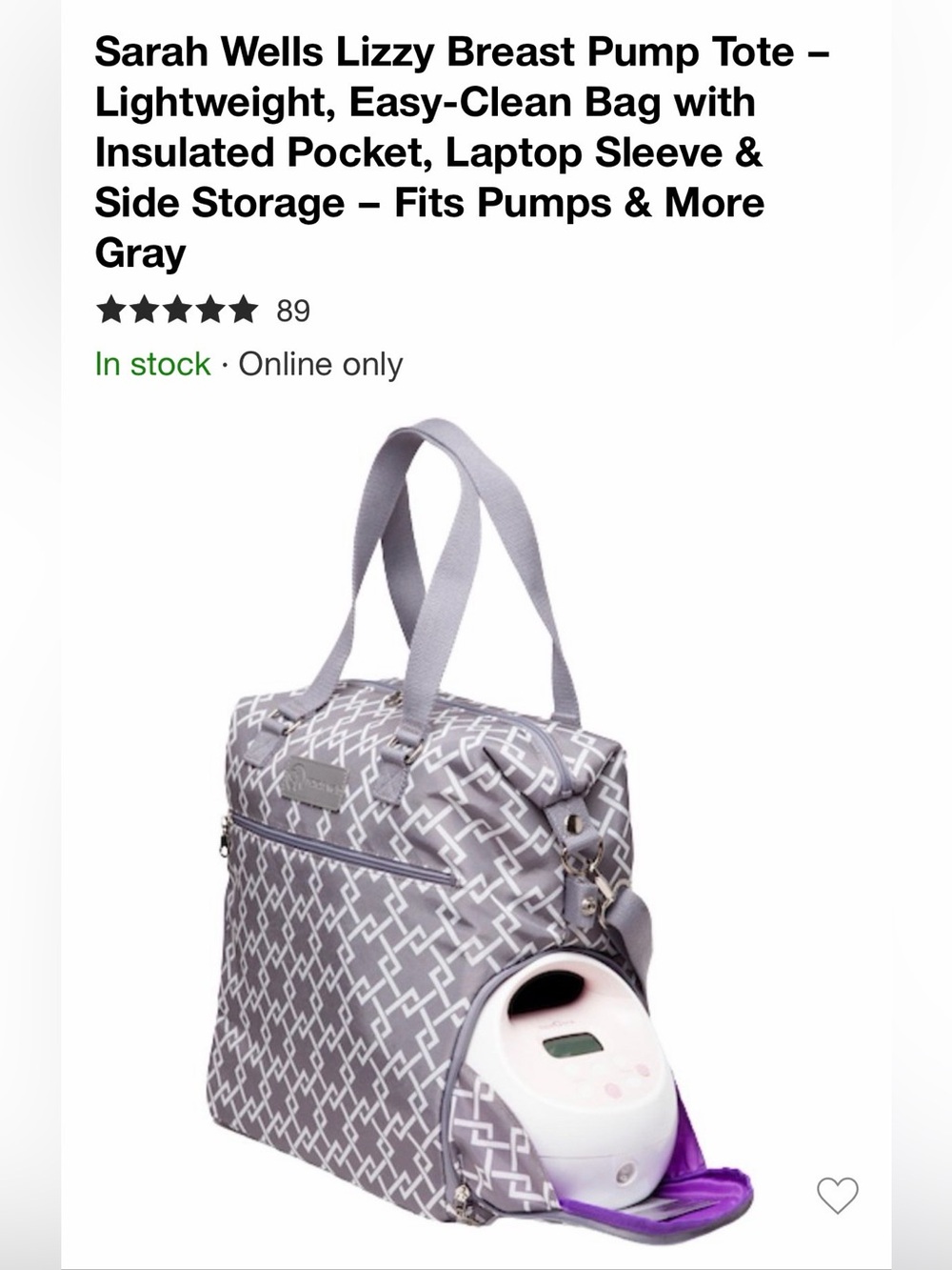 Sarah Wells Lizzy Breast Pump Tote - Gray Geometric
